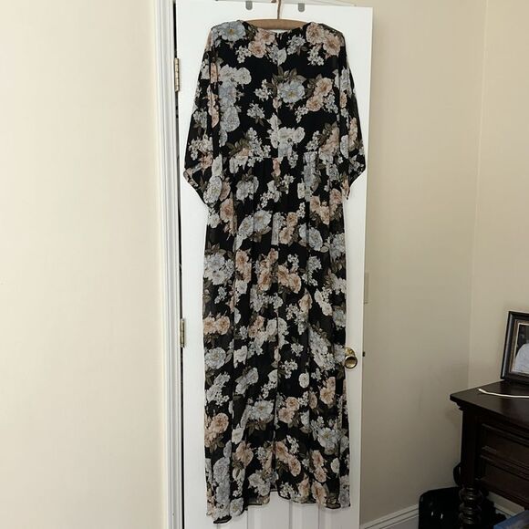 Baltic Born XXL Kia Black Blue Blush Pink Floral Kimono Maxi Dress - Picture 9 of 14